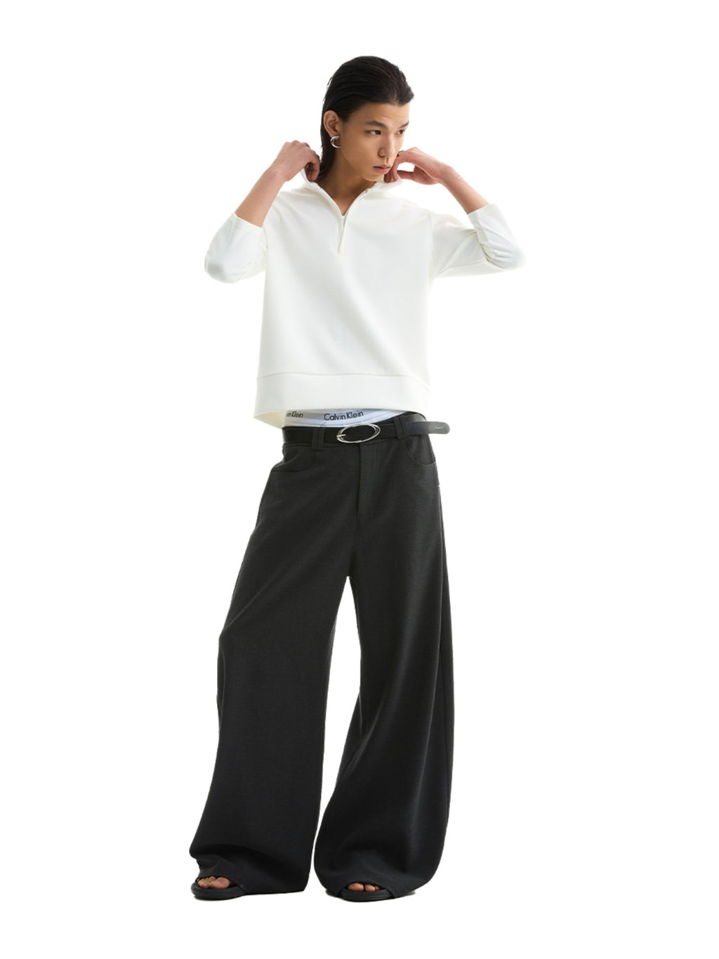 FUNKYFUN Half Zipper Simple Seven-quarter Sleeve Tee