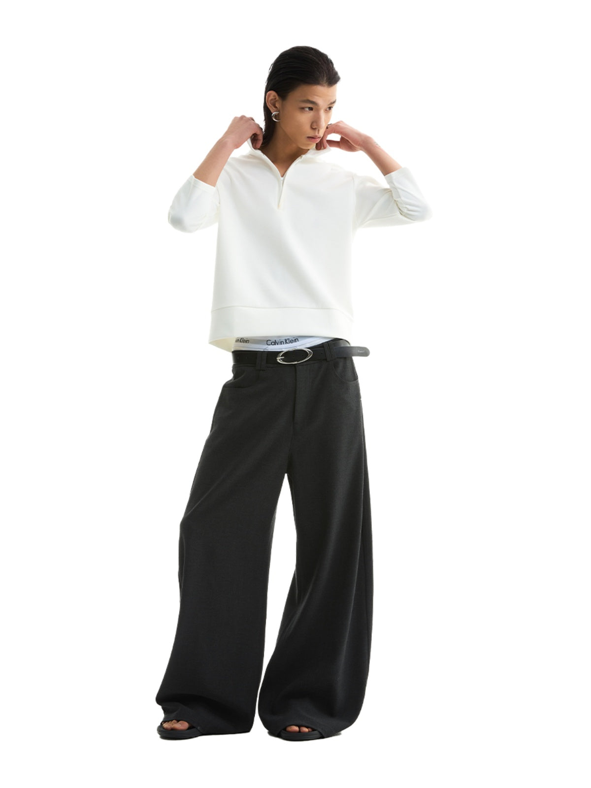 FUNKYFUN Half Zipper Simple Seven-quarter Sleeve Tee