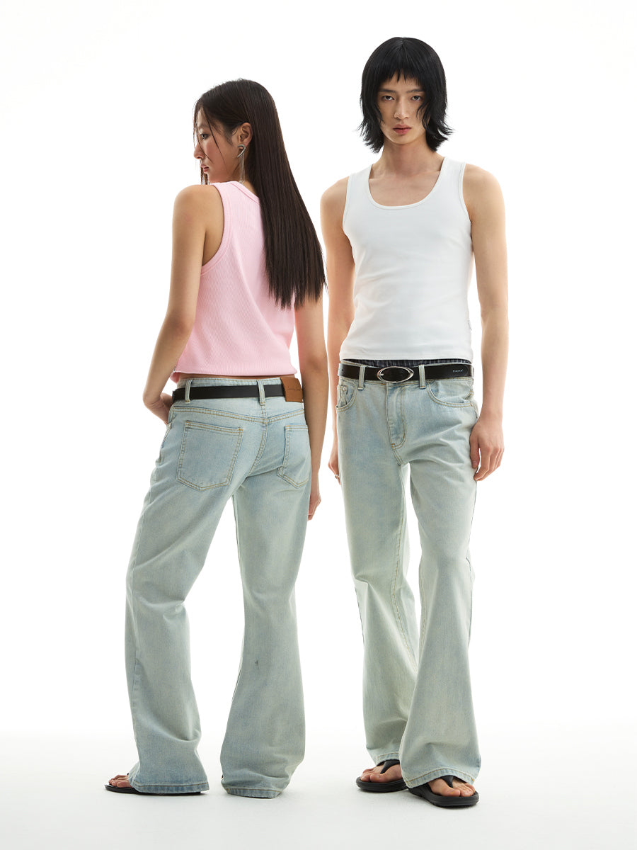 FUNKYFUN Medium and Low Waist Straight Tube Old Jeans