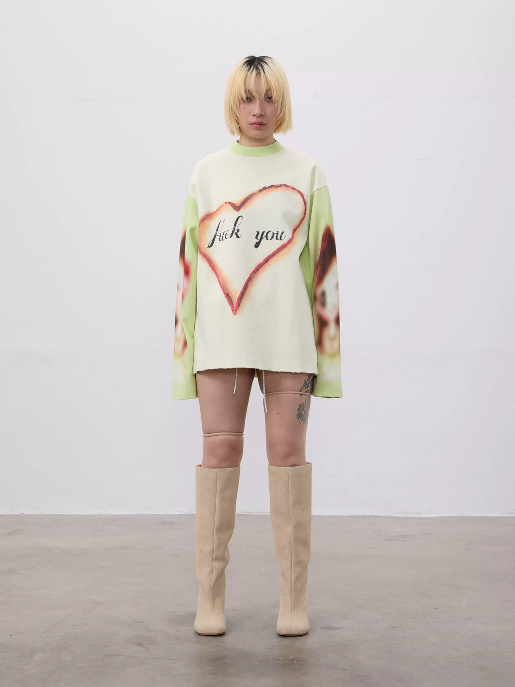 CHAI Love Print Fun Loose Long Sleeve Sweater