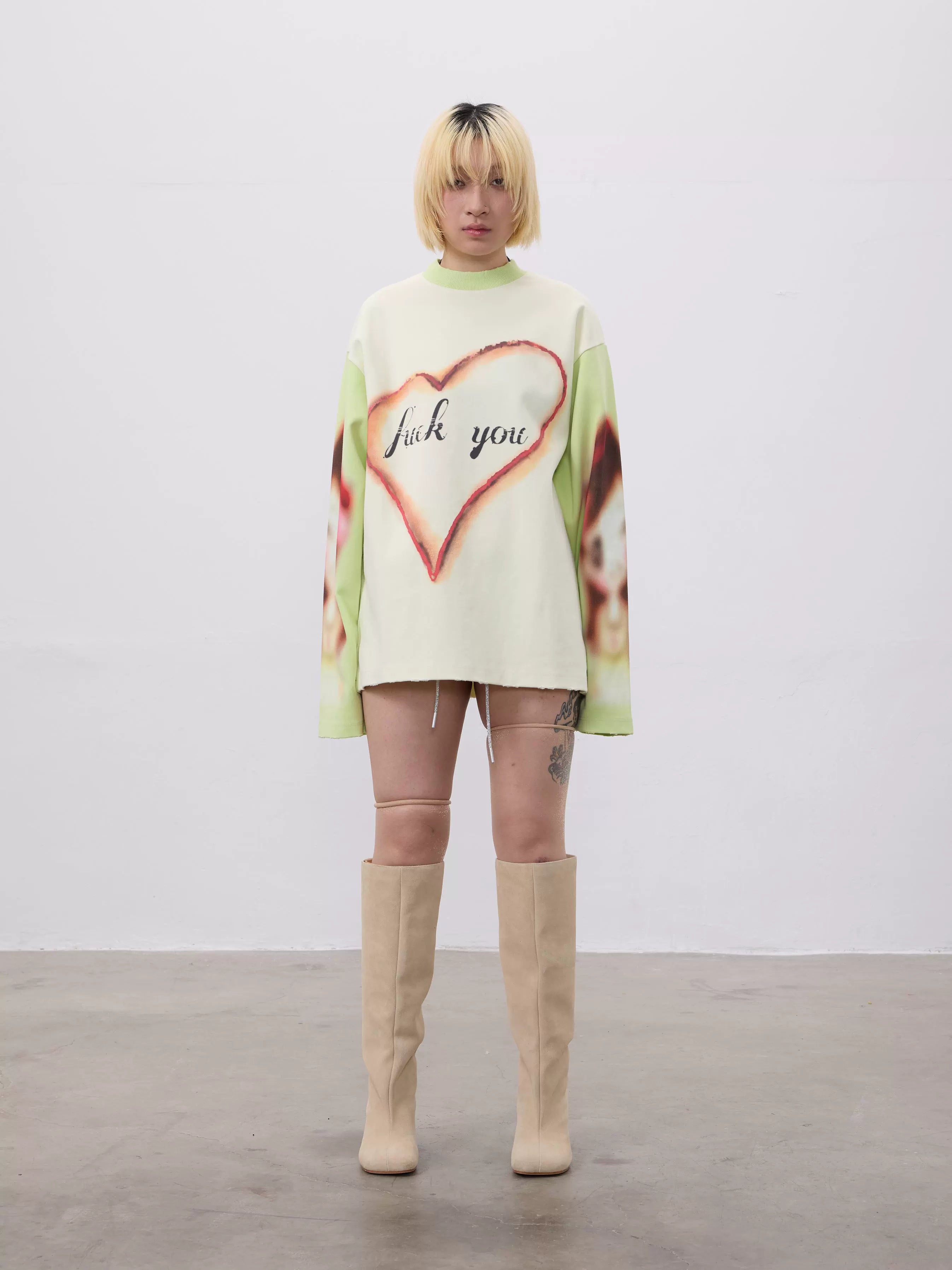 CHAI Love Print Fun Loose Long Sleeve Sweater
