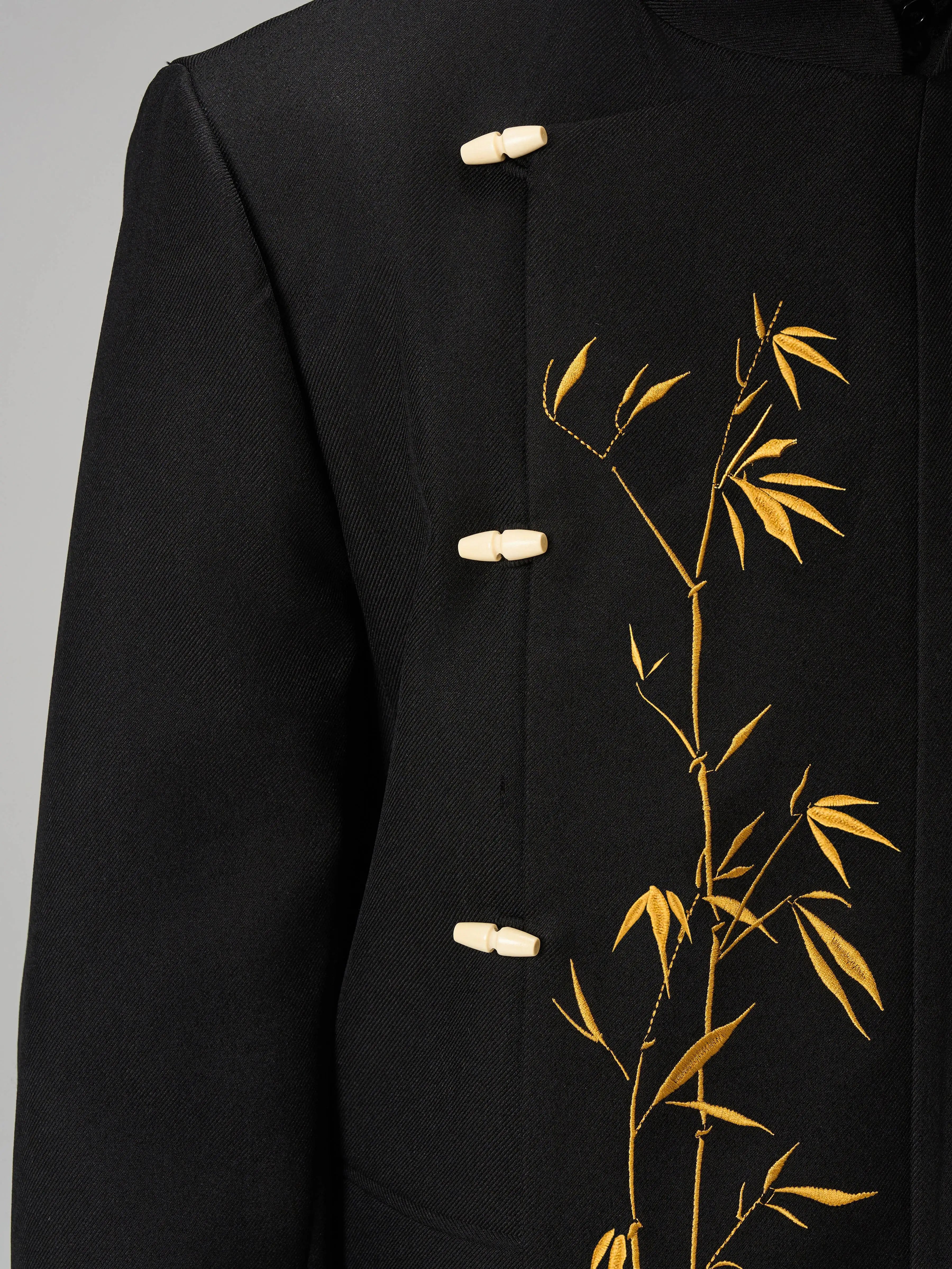 CNEW Golden Bamboo Embroidered Stand-up Collar Suit Jacket