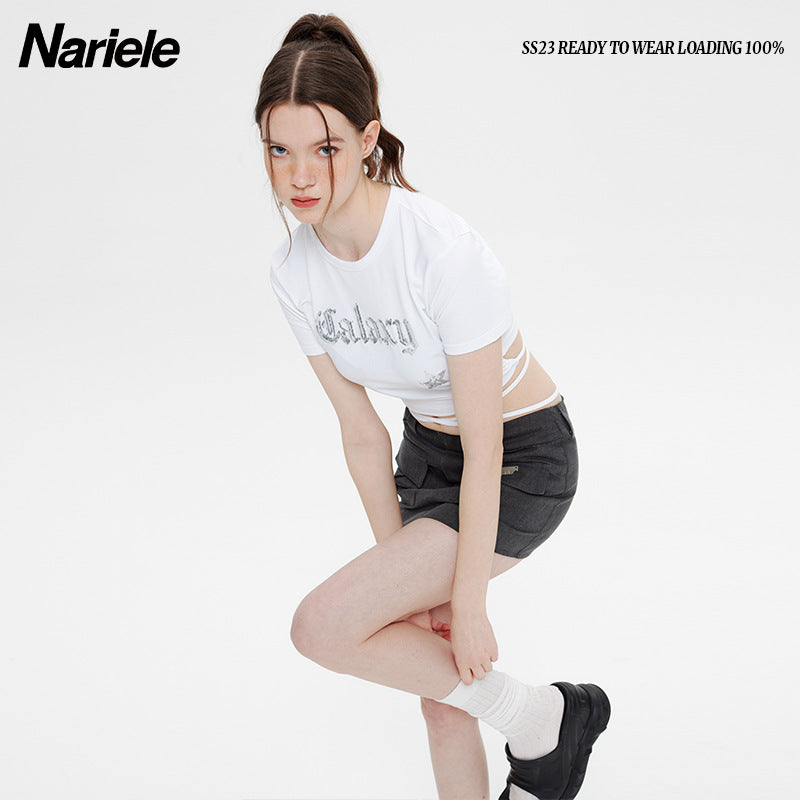 Nariele European and American Babes Sexy Straps Short Tee