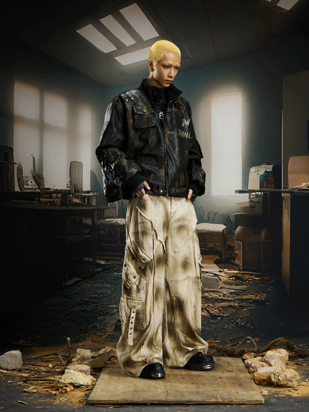 NOMANIAI Inkjet Washing Water Multi-pocket Wasteland Wind Overalls Jeans