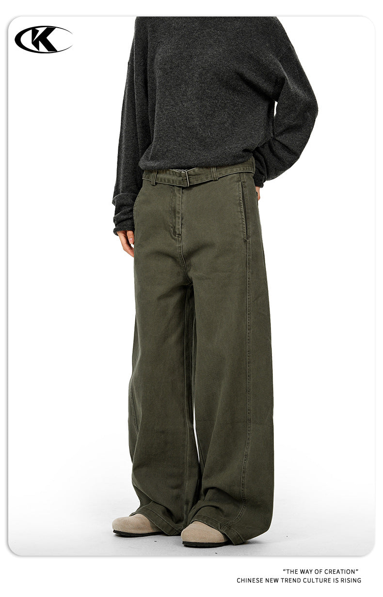 11KN Straight Tube Personalized Belt Simple Casual Pants