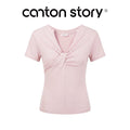 Cantonstory V Neck Kink Straight Shoulder Slim Tee