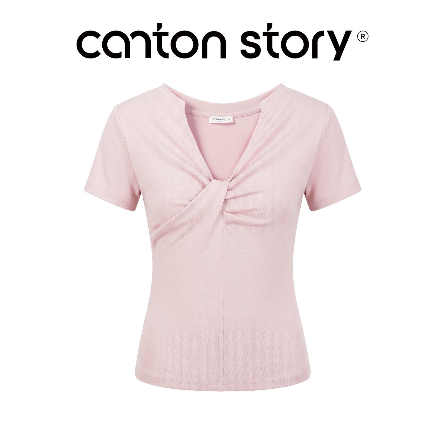 Cantonstory V Neck Kink Straight Shoulder Slim Tee