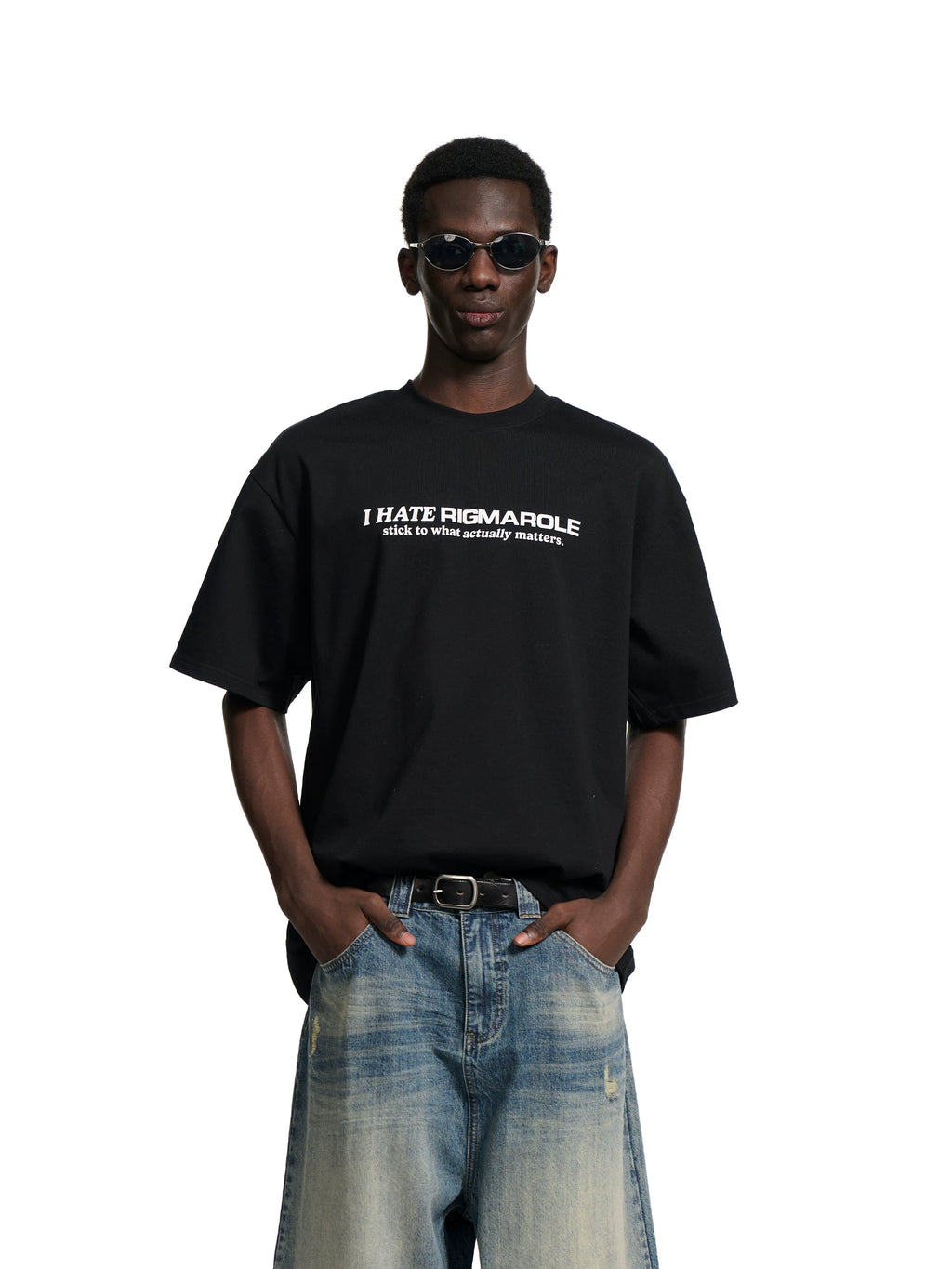 Loopsoon Letter Print Loose Round Neck Tee