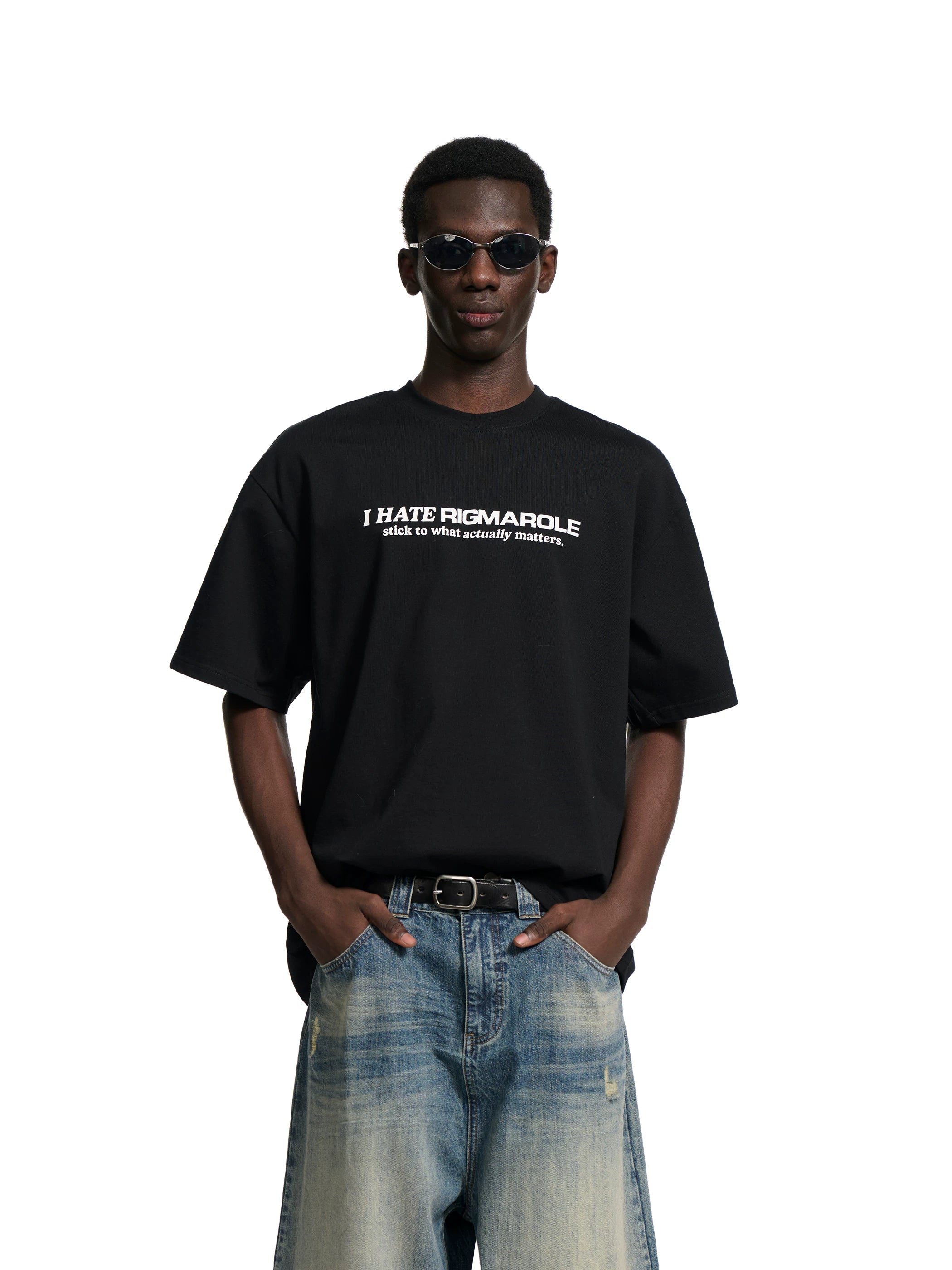 Loopsoon Letter Print Loose Round Neck Tee