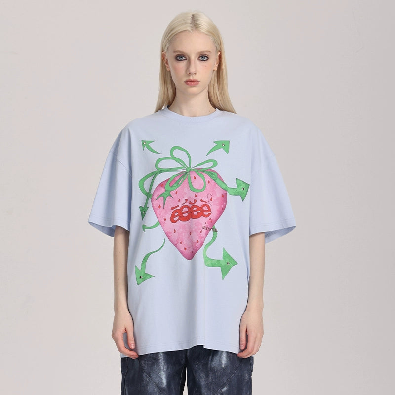 EeeeArtmonster Hand Painted Strawberry Rivet Tee