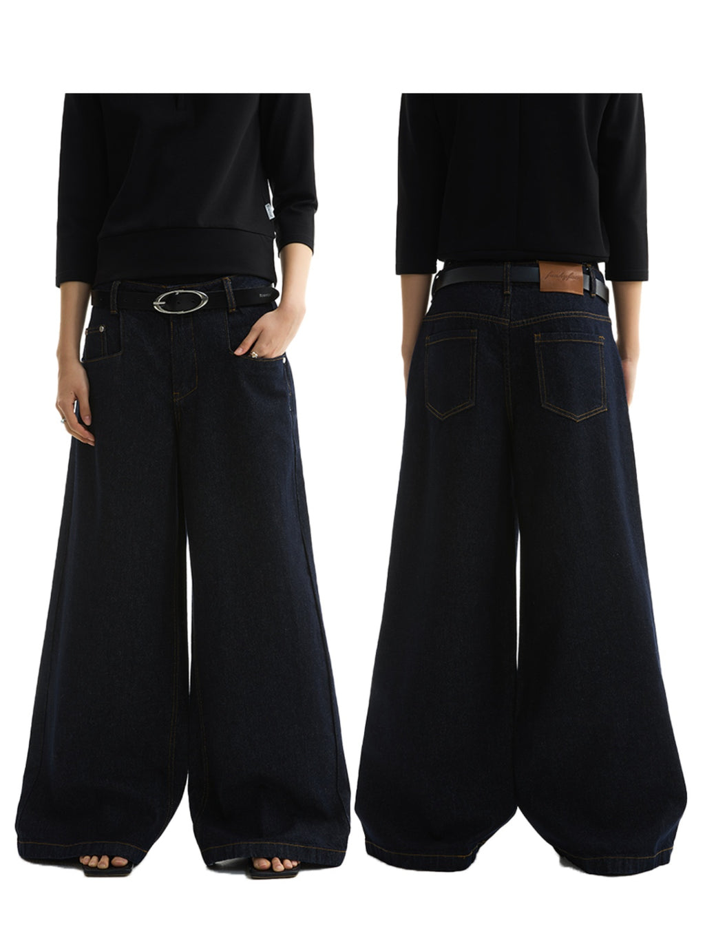 FUNKYFUN Open Stitch Loose Straight Jeans