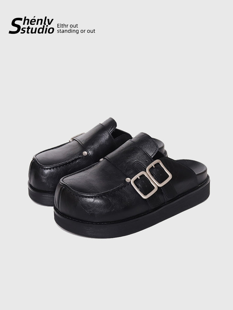 SHENLV STUDIO Double Buckle Big Head Thick Sole Heightening Birkenstocks