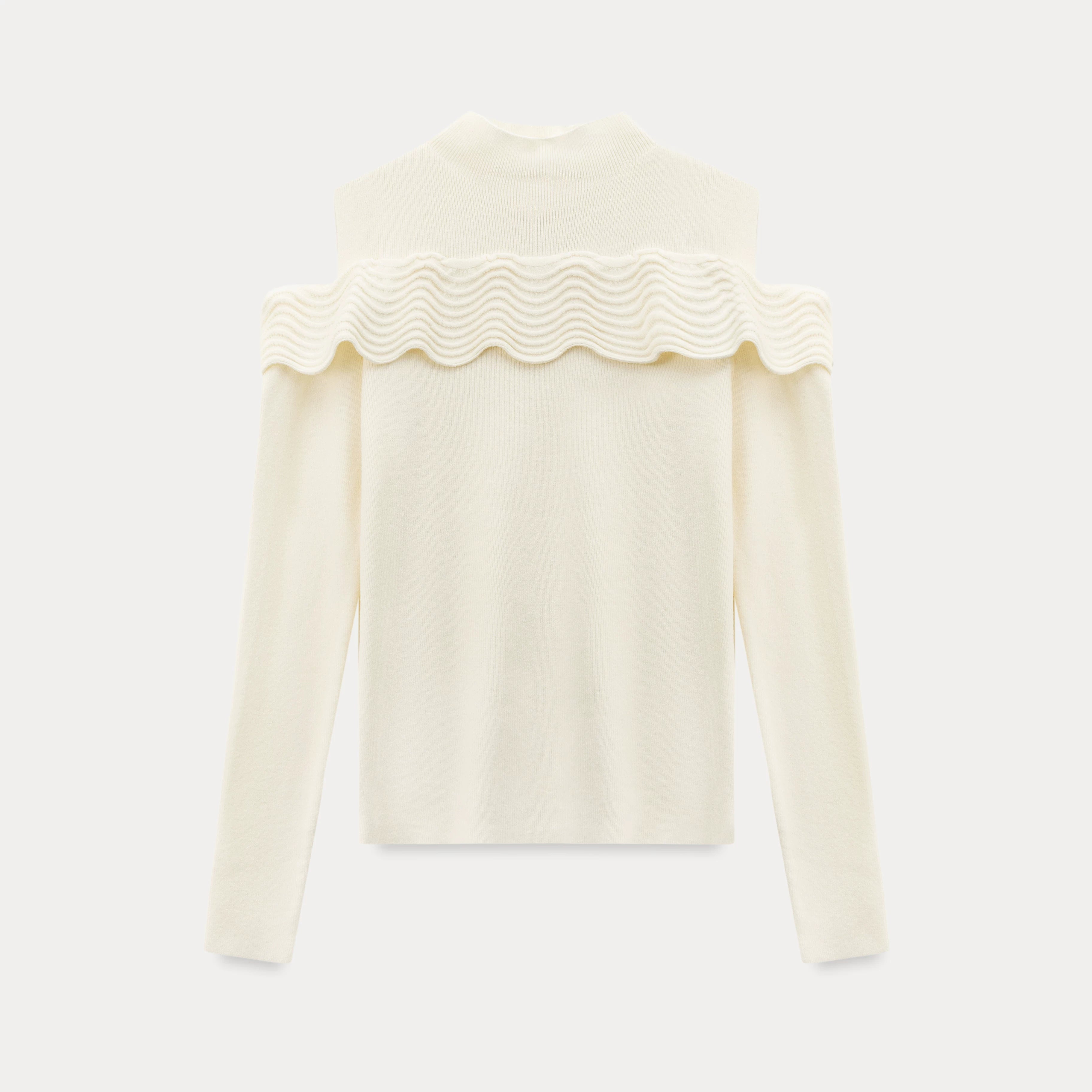 EGGKA Semi-turtleneck Wavy Edge Off-the-shoulder Long-sleeved Knitted Sweater