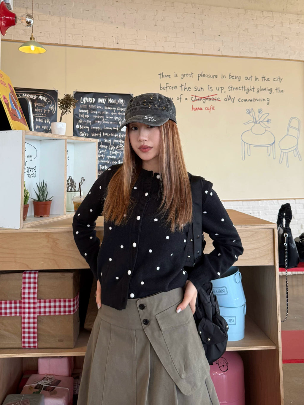 CCYE Front Shoulder Polka Dot Short Sweater Cardigan
