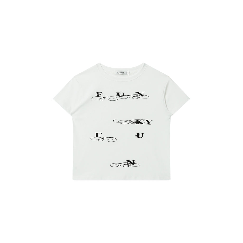 FUNKYFUN Flower Type Brand Logo Flocking Printing Tee