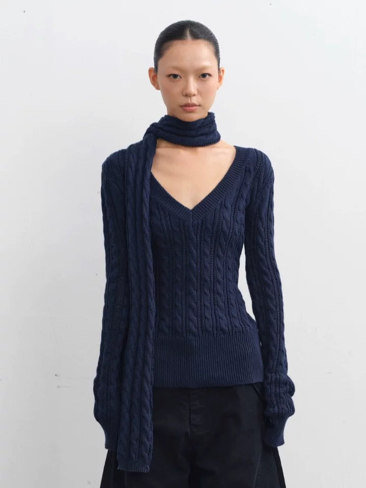 LINY LIBERTY Vintage V-neck Twisted Waist Knitted Sweater