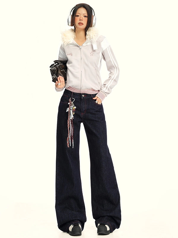 KPSR Contrasting Color Loose and Thin Drape Jeans