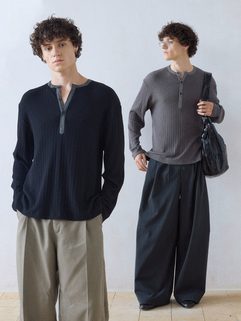 DIMC Henry Collar Button Casual Long Sleeve