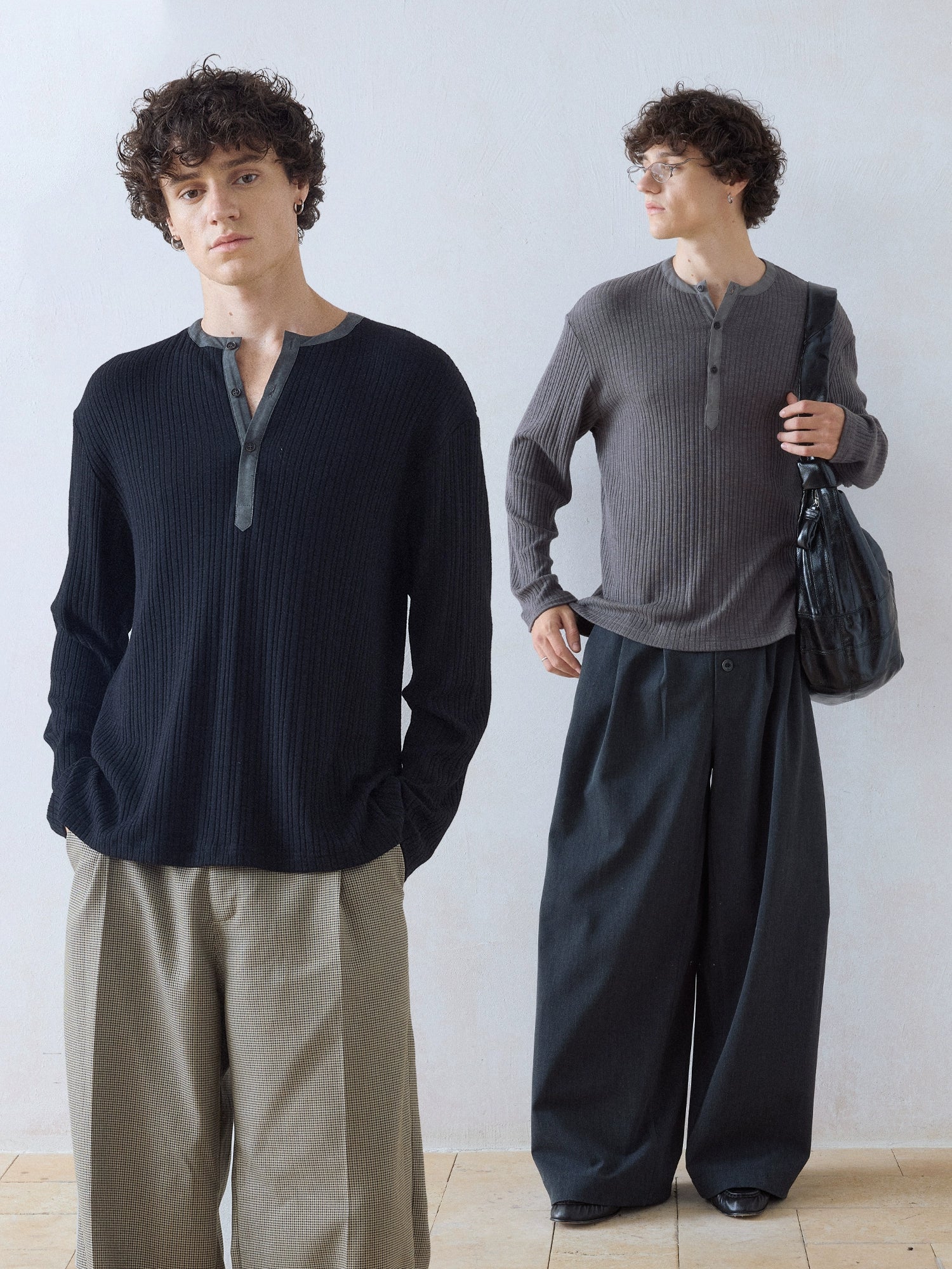 DIMC Henry Collar Button Casual Long Sleeve