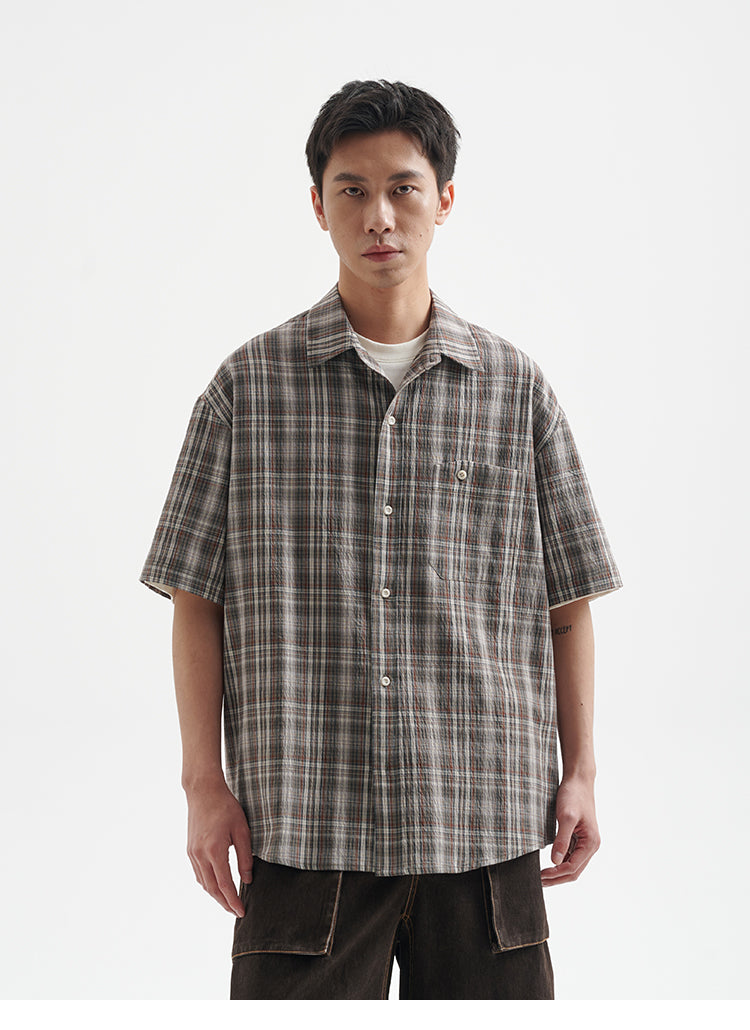 BUTTBILL 25SS Irregular bag plaid short-sleeved shirt
