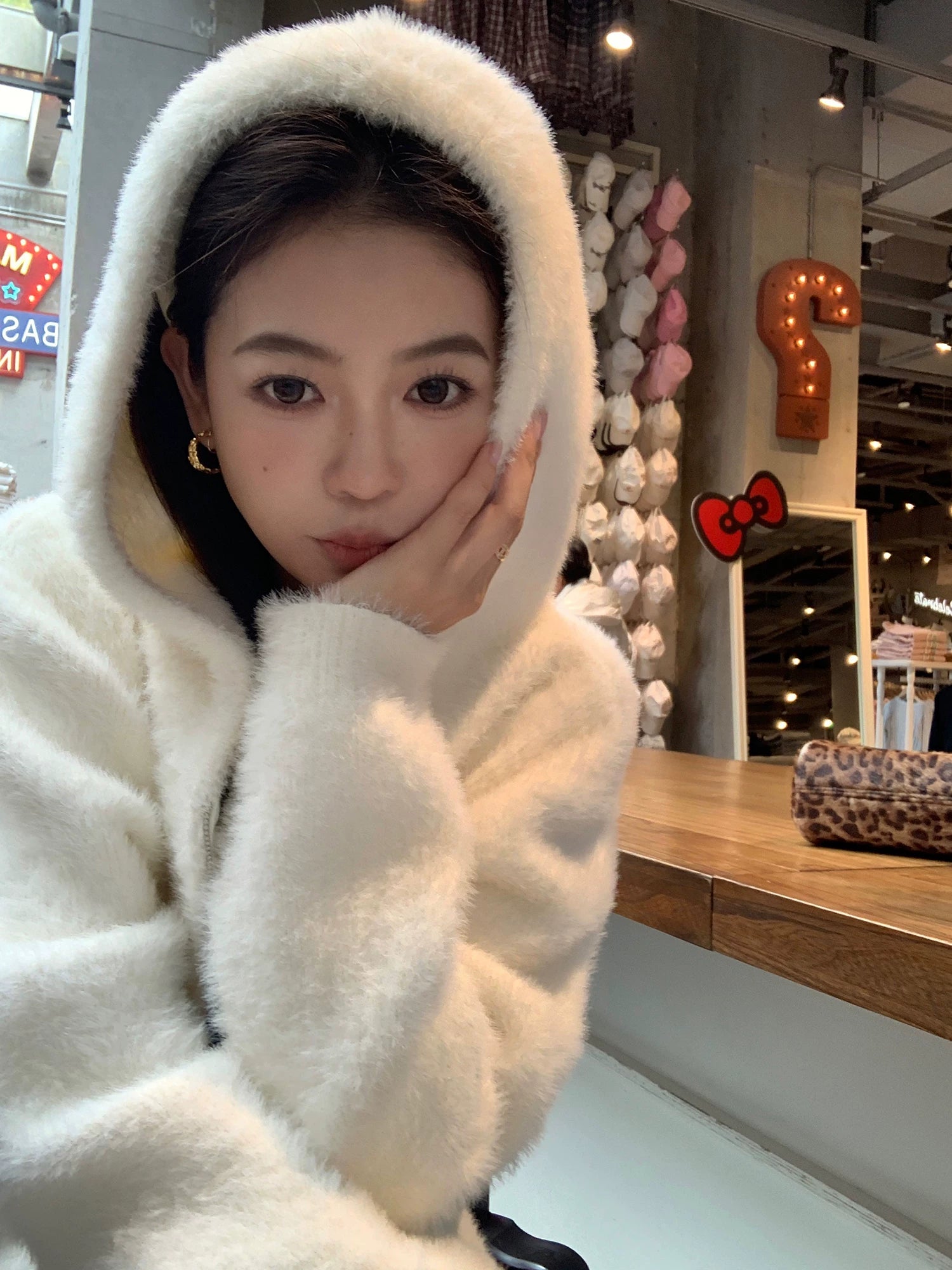 Pusumede Temperament Comfortable Hooded Warm Fluffy Jacket