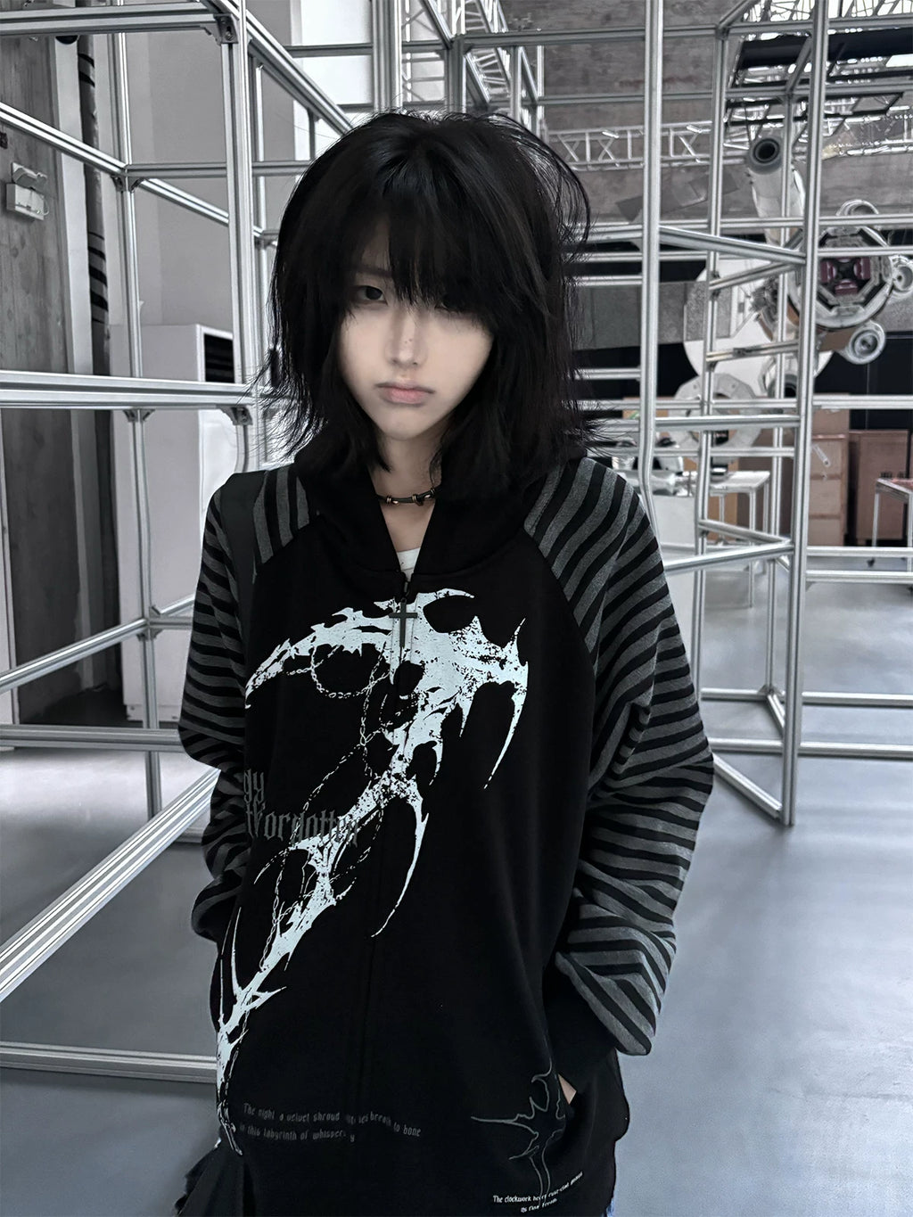 Wetbody Tattoo Print Loose Extra Thin Hooded Sweater