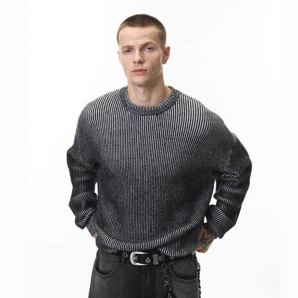 Inflation Two-color Loose and Versatile Crew Neck Sweater