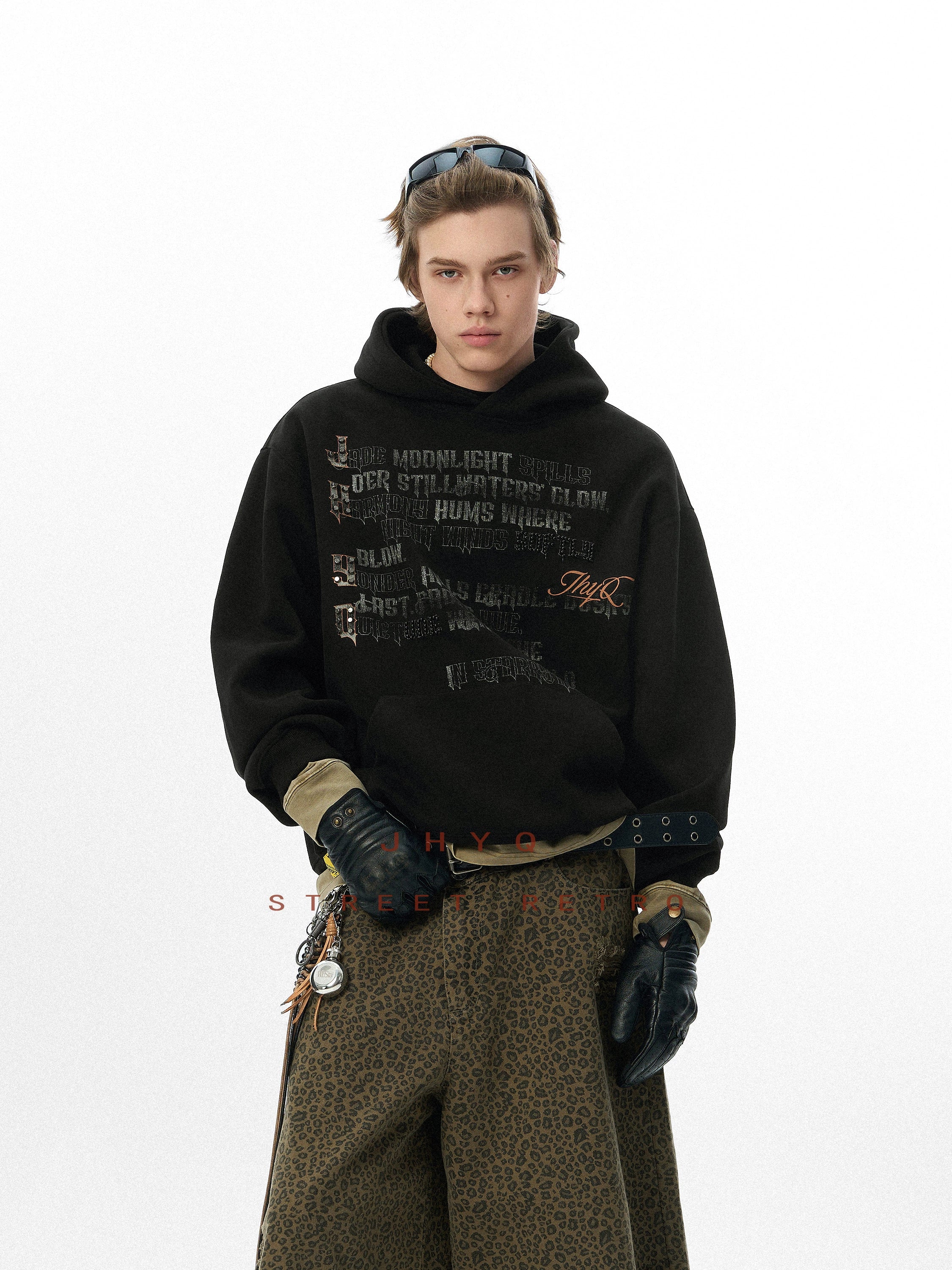 JHYQ Full English Print Loose Hoodie