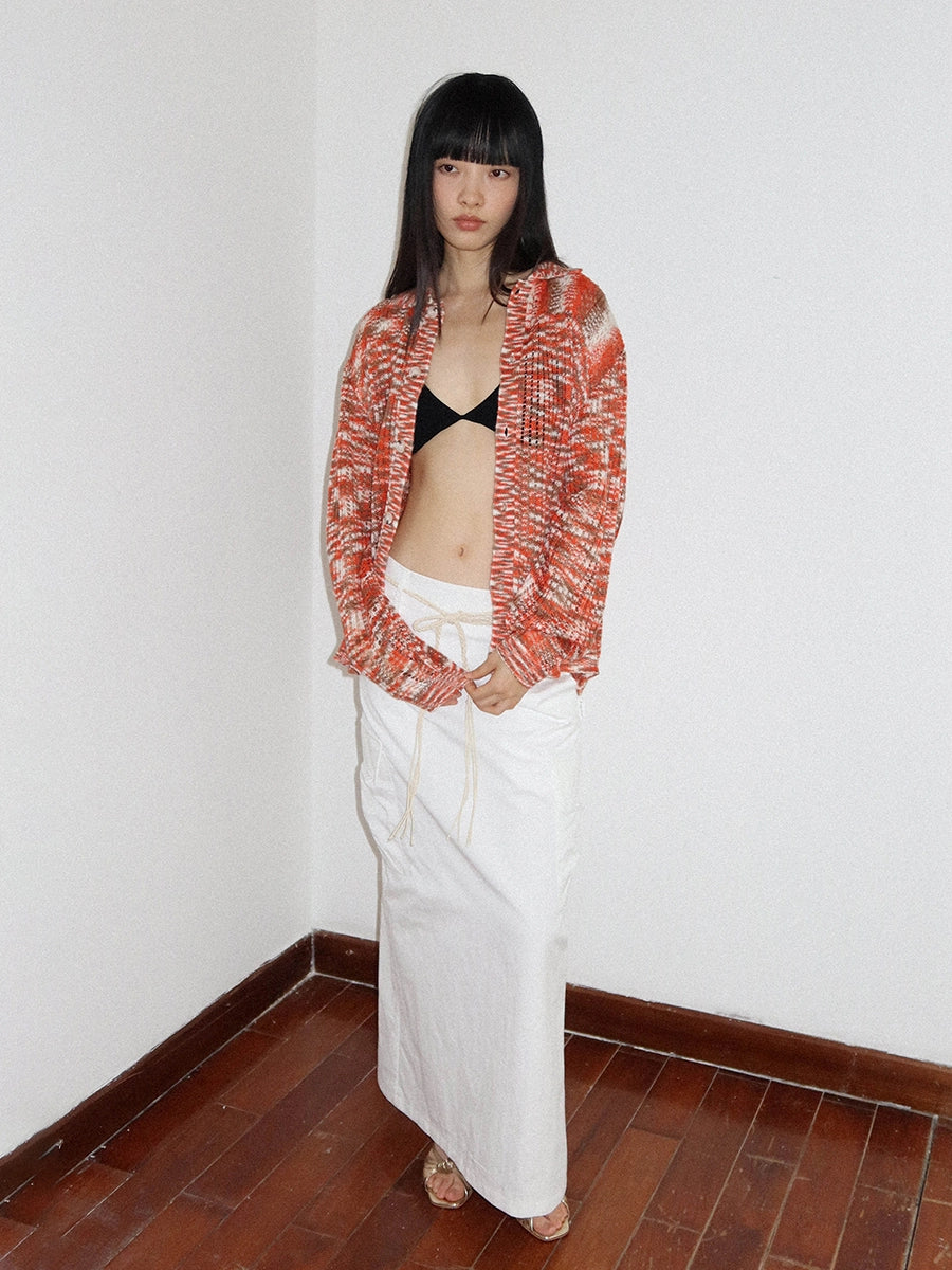 FUNKYFUN Lapel Cardigan Rhombus Hollow-knit Long-sleeved Sweater