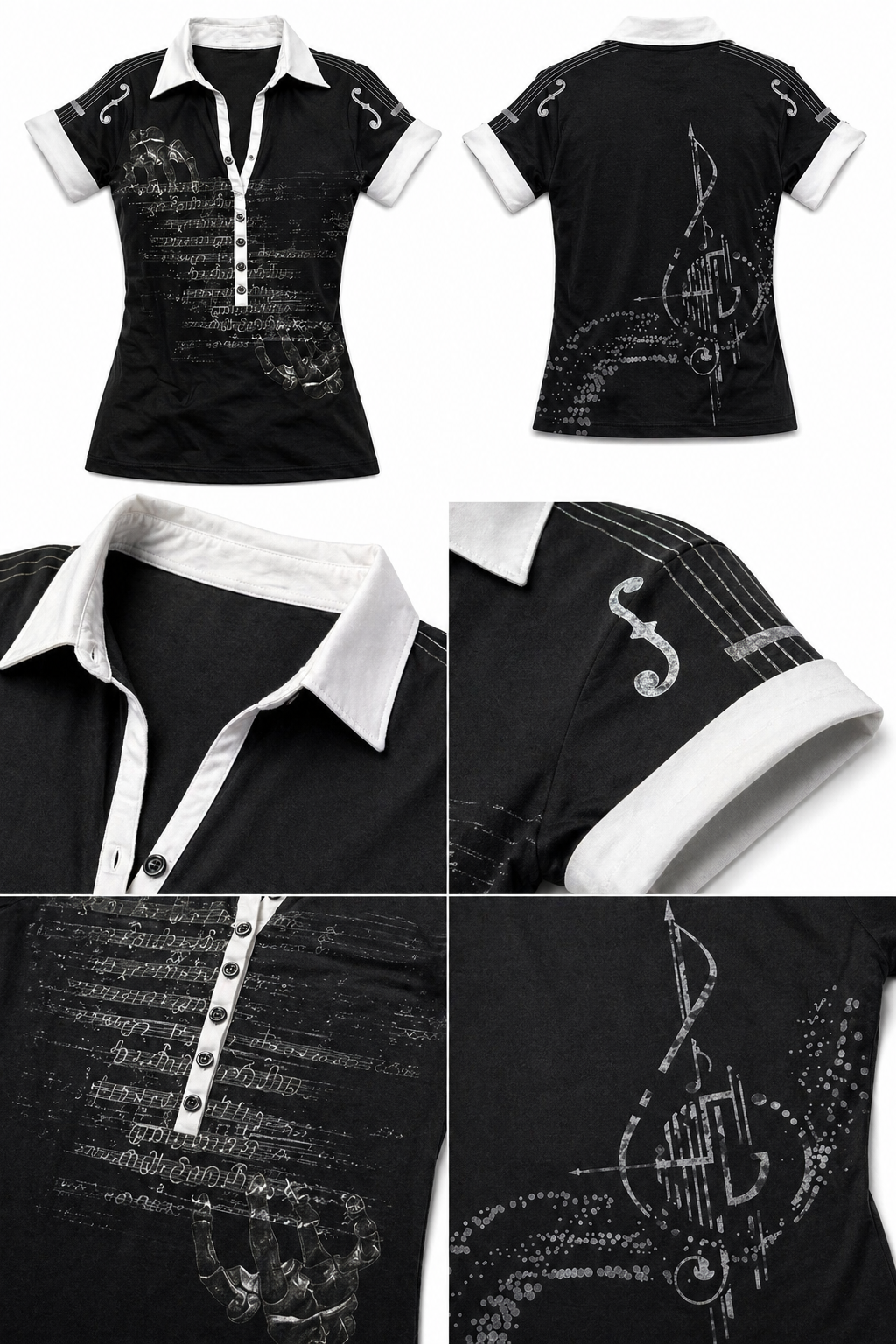 PAIKI Violin Sparkling Diamond Hot Diamond Casual Polo Tee