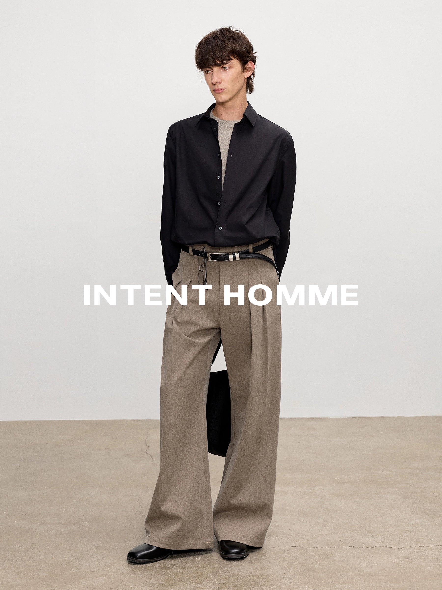 INTENT 4-pleated Straight Loose Wide-leg Trousers