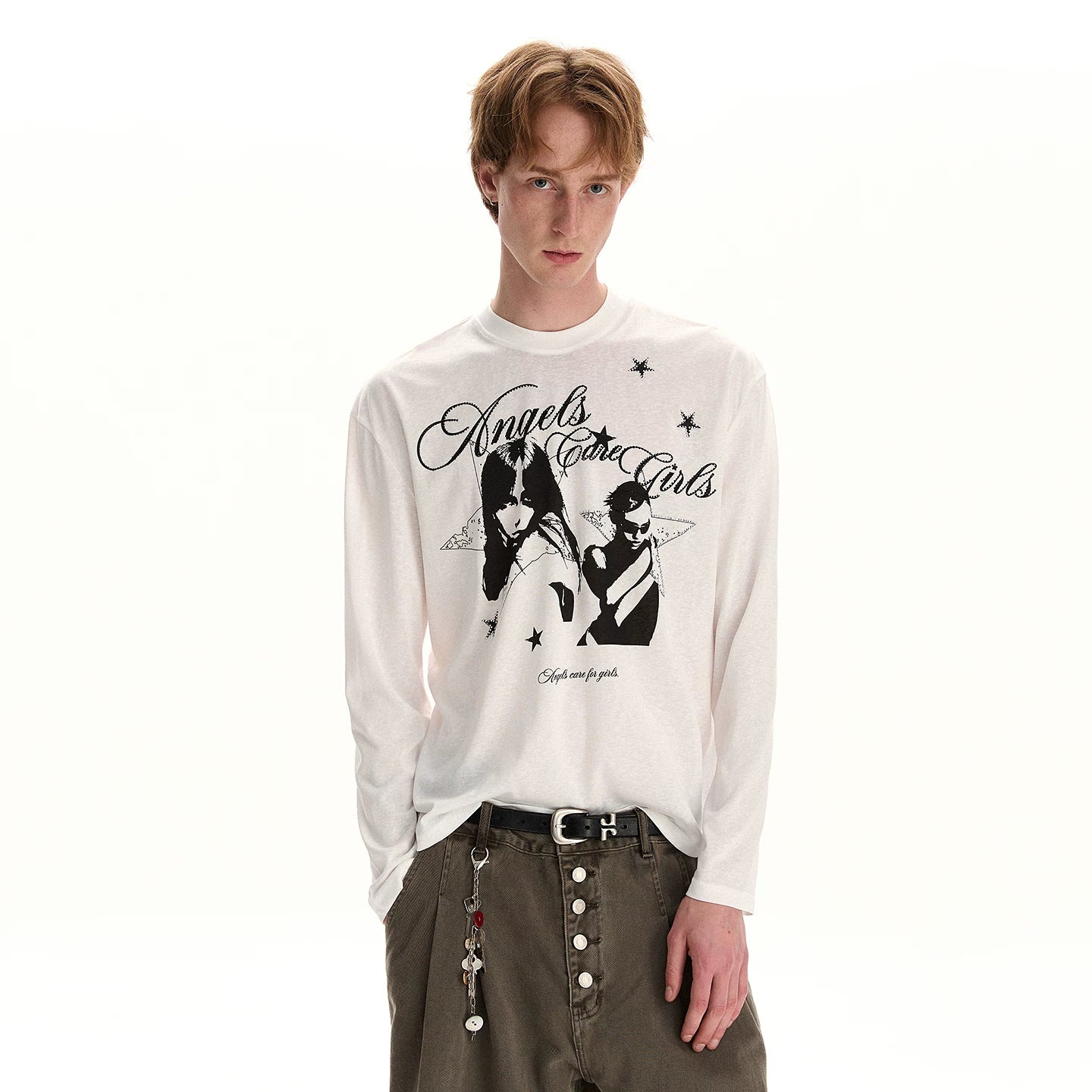 A PUEE Retro Vintage Portrait Print Long-Sleeve T-Shirt – Loose Fit Street Style