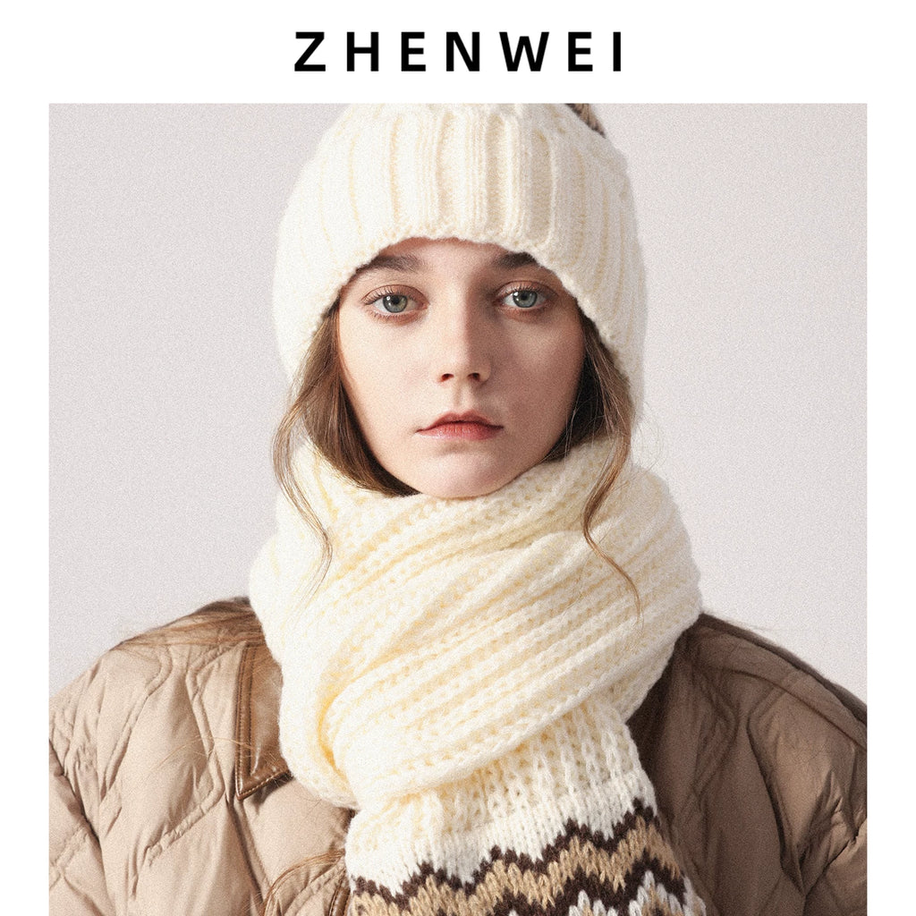 ZHENWEI Fair Island Style Scarf Hat Two-piece Set