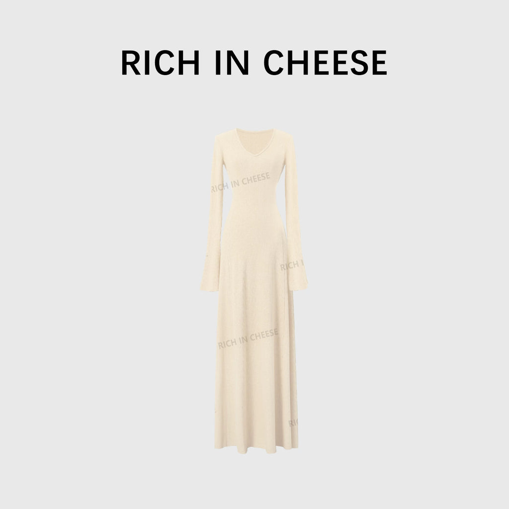 RICH IN CHEESE Knitted Waist Slim Dress
