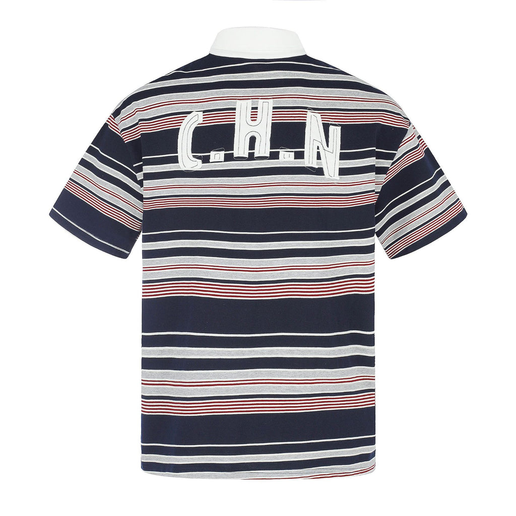 11KN Retro Striped Lapel Loose Cloth Tee