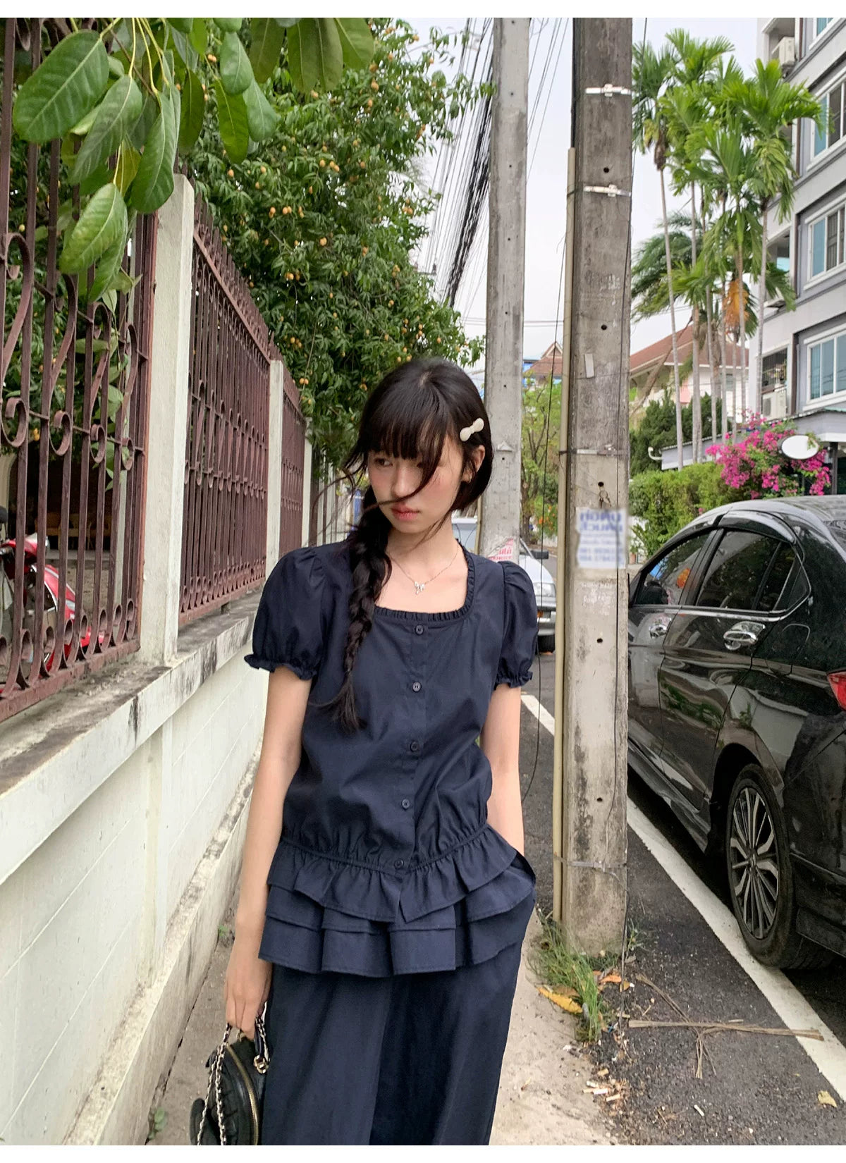 KANO Bubble Sleeve Waist Top Casual Pants Set