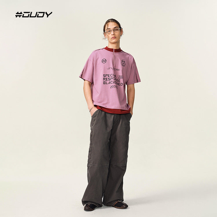 OVDY Cross-border Sports Splicing Printed Matching Short-sleeved Tee.