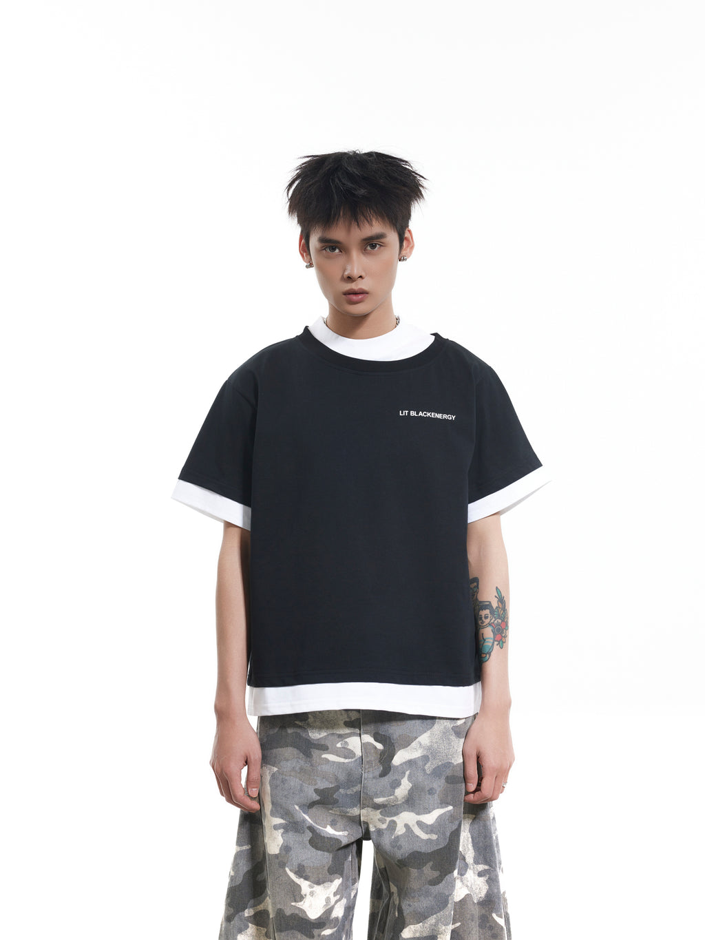BTSG fake two-piece stacked short-sleeved Tee