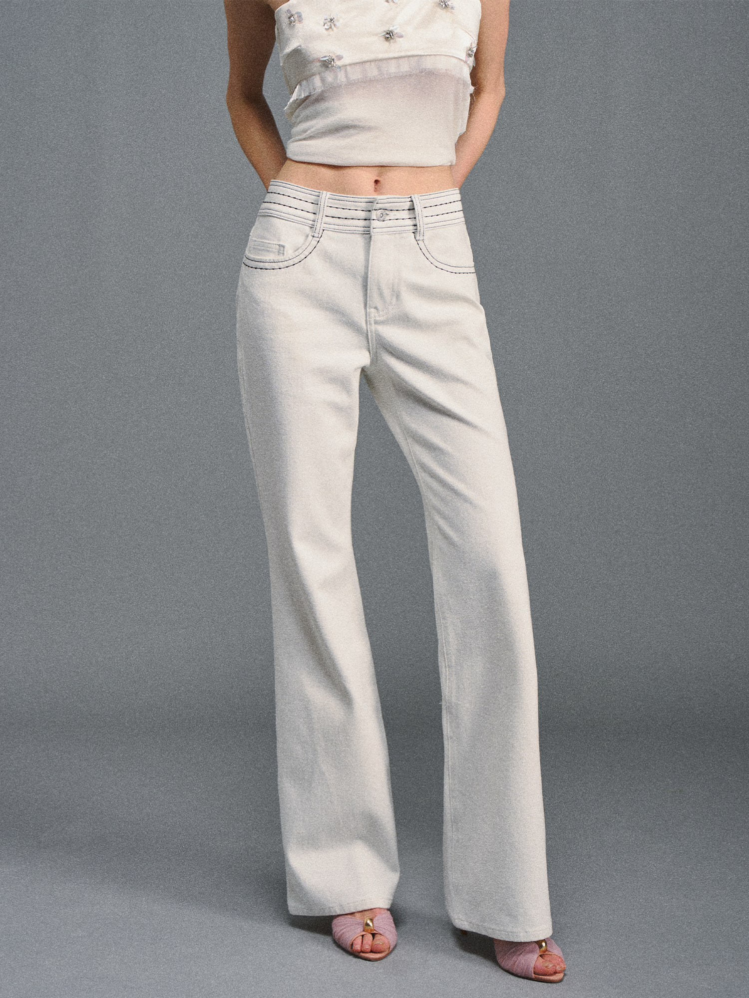 AGAM Contrast Waist Straight Pull Casual Pants