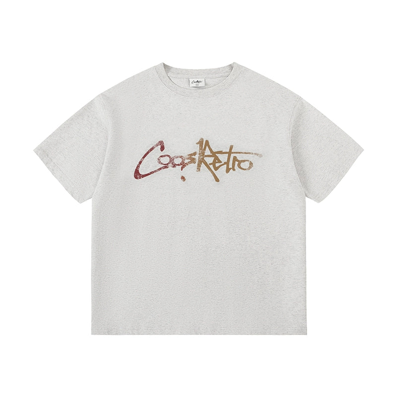 CoosRetro Retro Front and Rear Logo Print Casual Short Sleeve