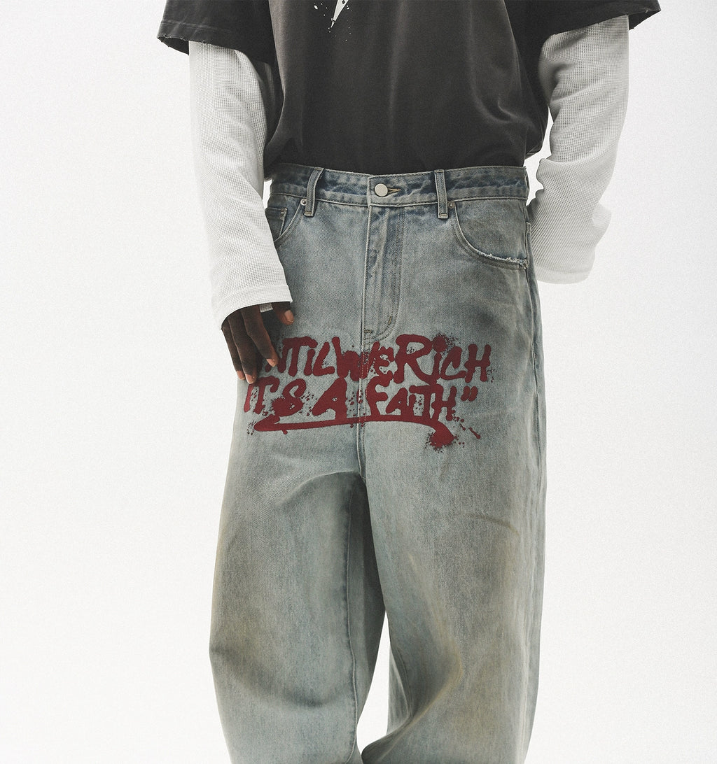 UNTILWERICH Do Old Graffiti Splash Ink Wash Straight Jeans