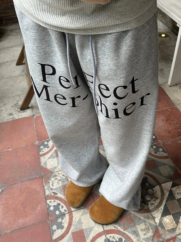 EAHO Retro Letter Print Fleece Sweatpants
