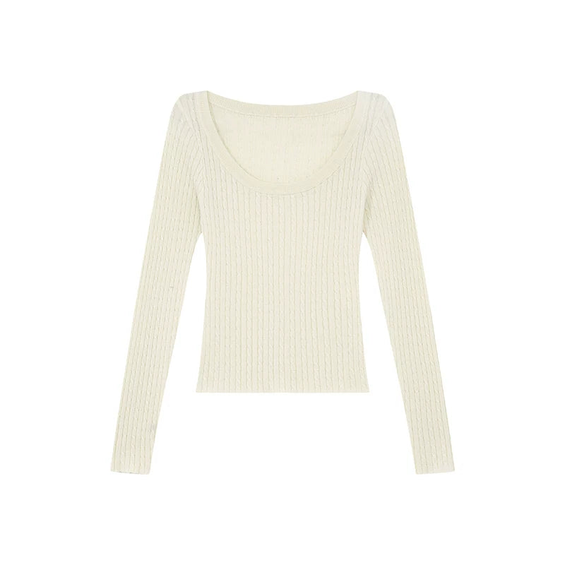 KANO Crew Neck Stretch Slim-fit Twisted Knitted Sweater