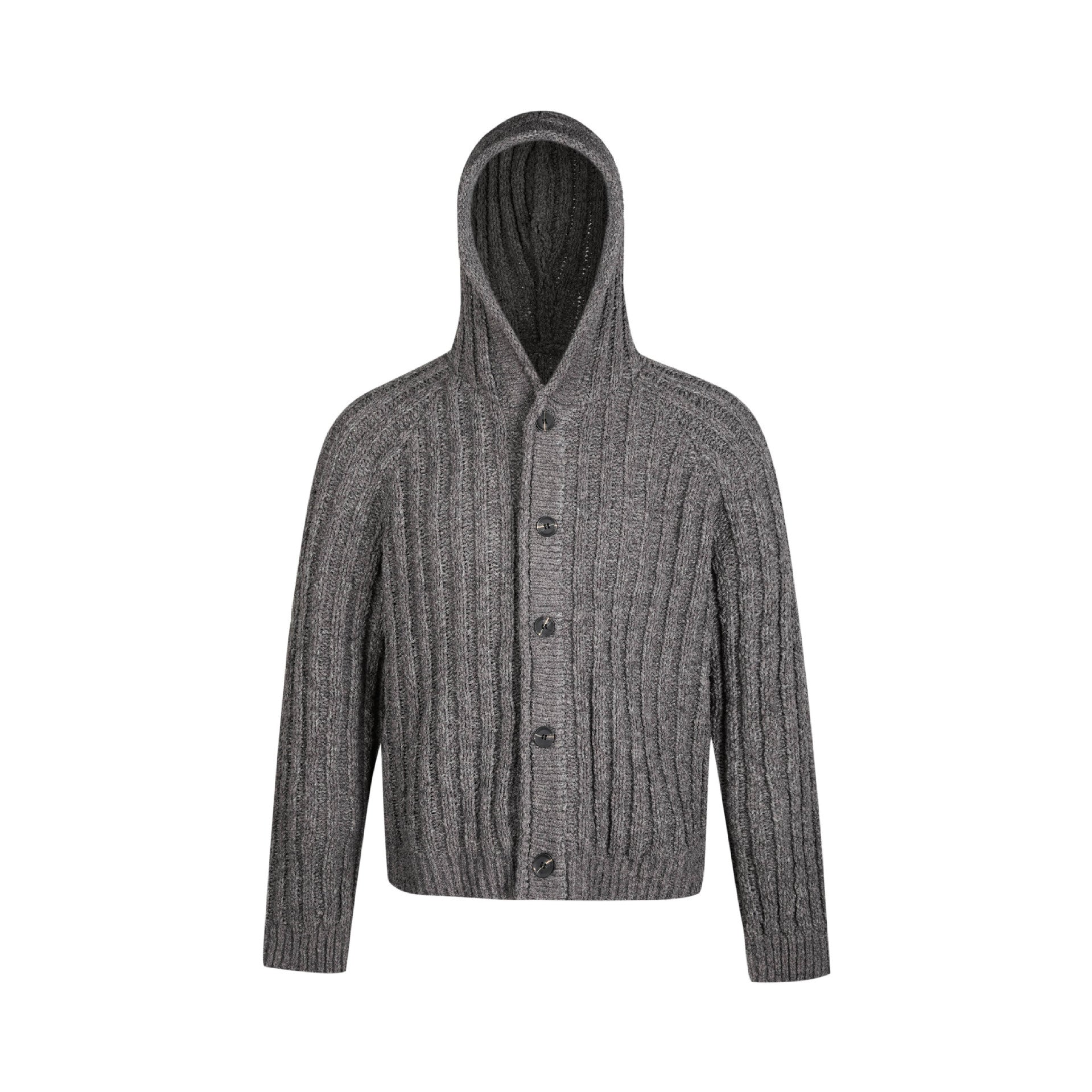 EME Thick Strip Pit Knit Ribbed Hooded Sweater Jacket