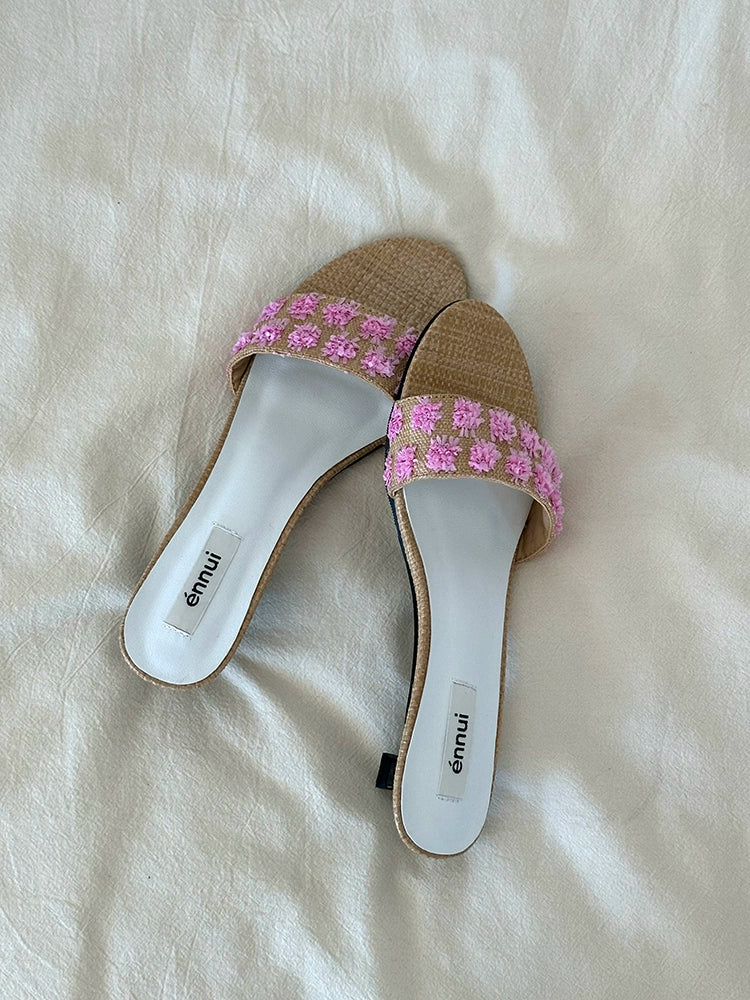 ENNUI Simple and Comfortable One-word Strap Low-heeled Small-heeled Slippers