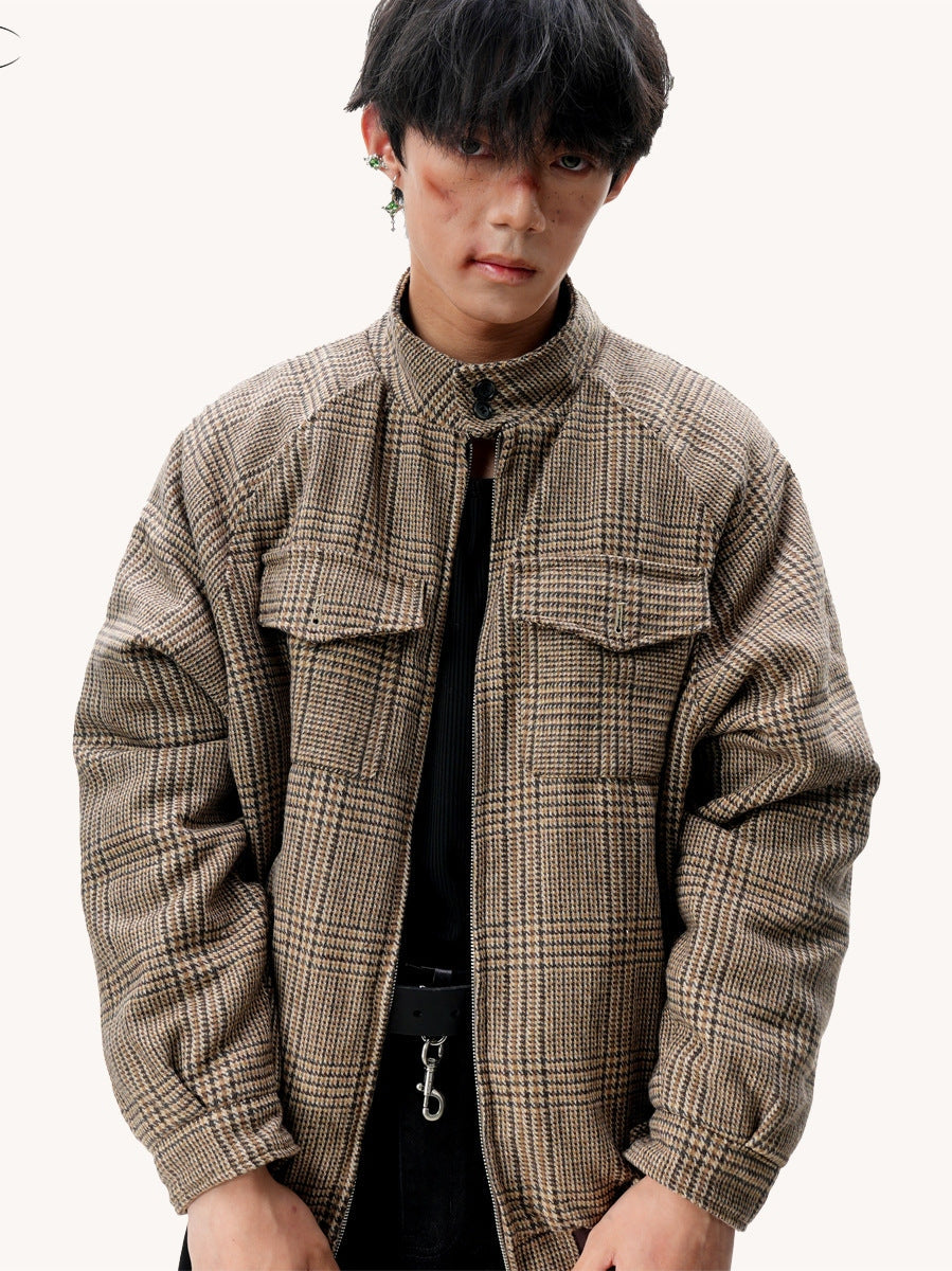 11KN Vintage Plaid Short Wide Zip Jacket
