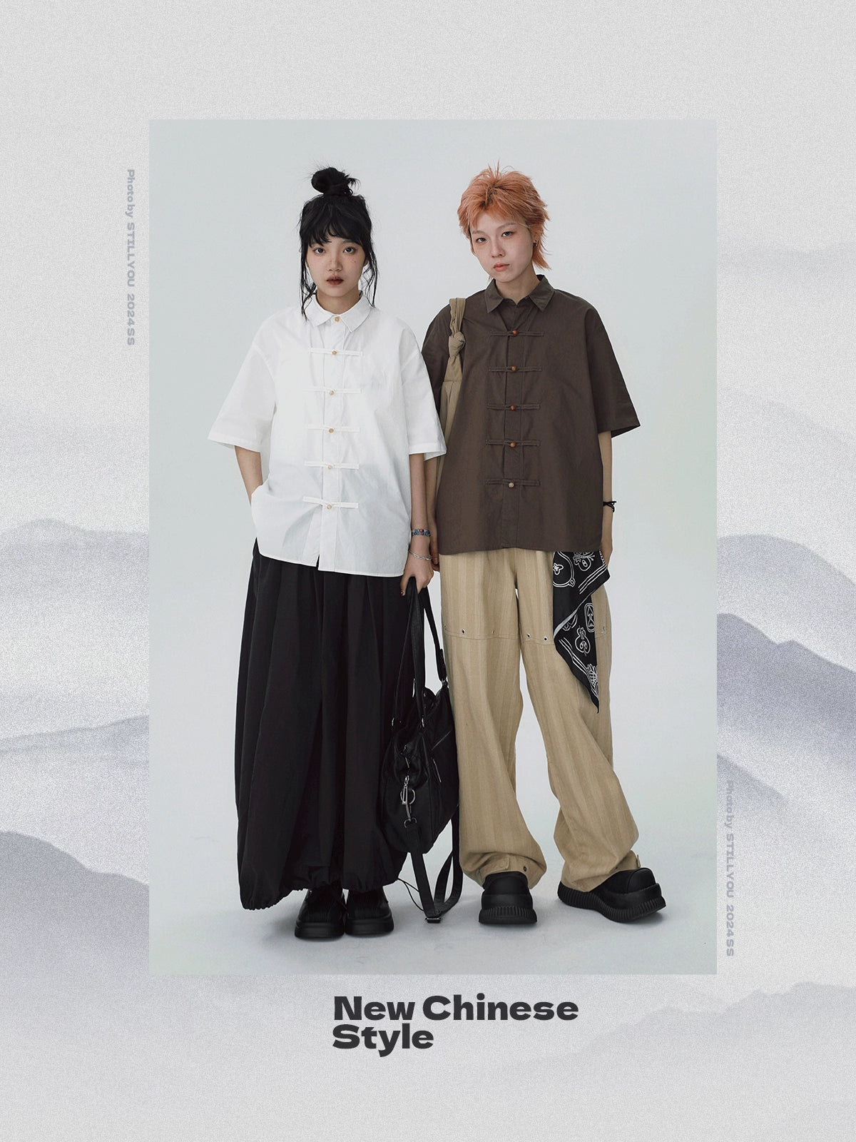 STILLYOU New Chinese Retro Jewel Button Short Sleeve Shirt