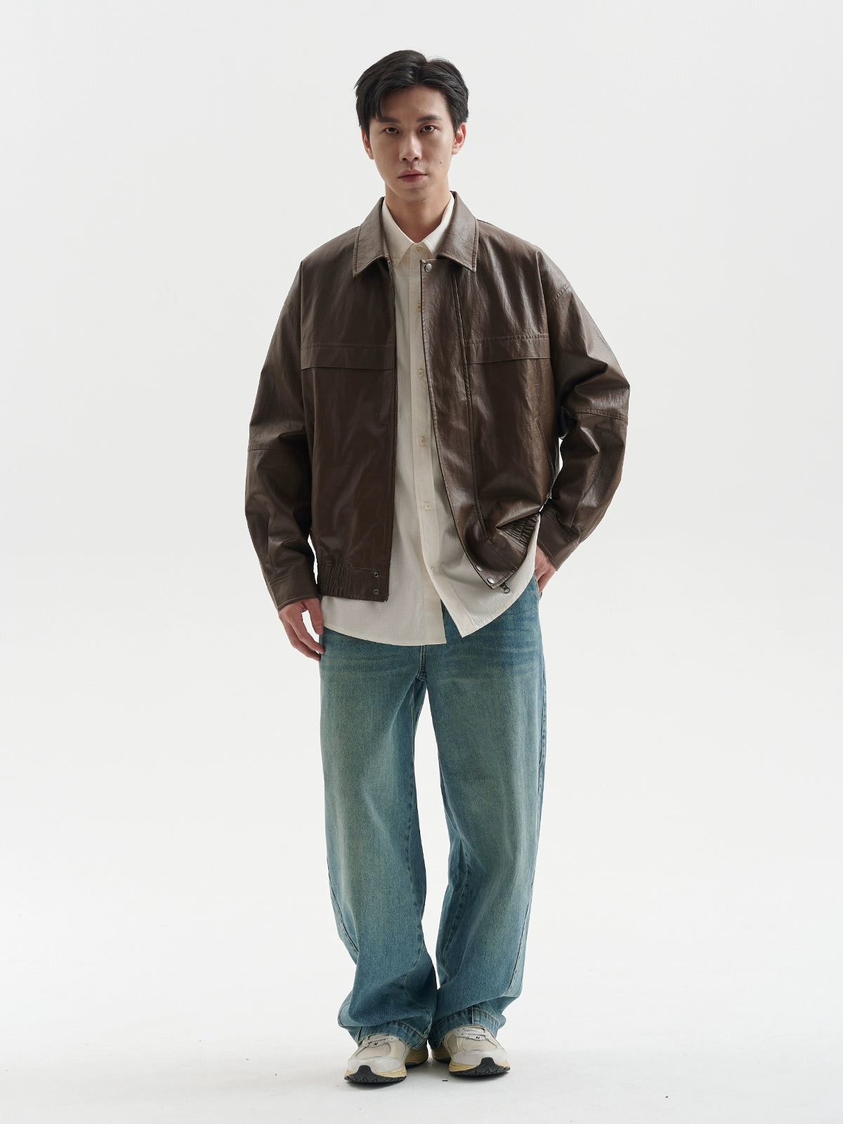 BUTTBILL Make Old Casual Vintage Leather Jacket