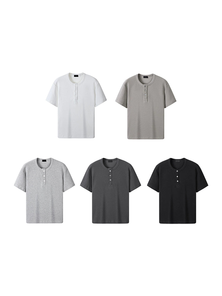 PLUS NO LOGO Waffle Henry Collar Tee