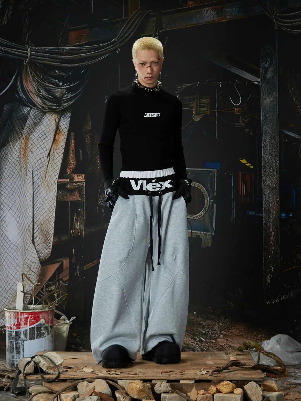 NUndeFineD Splicing Fart Curtain Loose Sweatpants